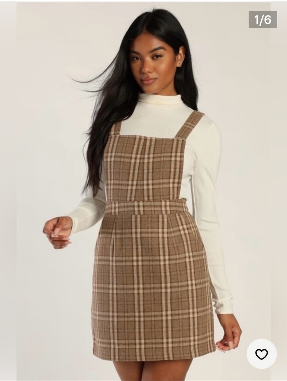 Lulu's rown Plaid Ti Be Yours Briwn & Beige Pinafore Mini Dress SZ M NWTs